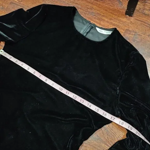 Zara Velvet Burnout Modesty Goth Draped Slit Maxi Dress Black Womens Size Small - Picture 11 of 14
